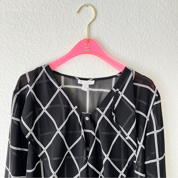 Charter Club Plaid Semi Sheer Rainfall Long Sleeve Blouse Size Large - Picture 2 of 8